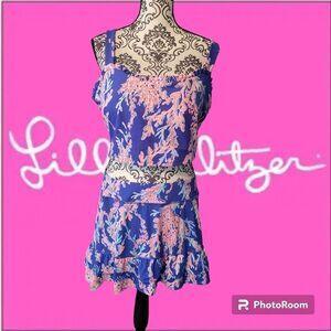 2 Piece Set Lilly Pulitzer Zahara Sports Bra and Skort Borealis Blue